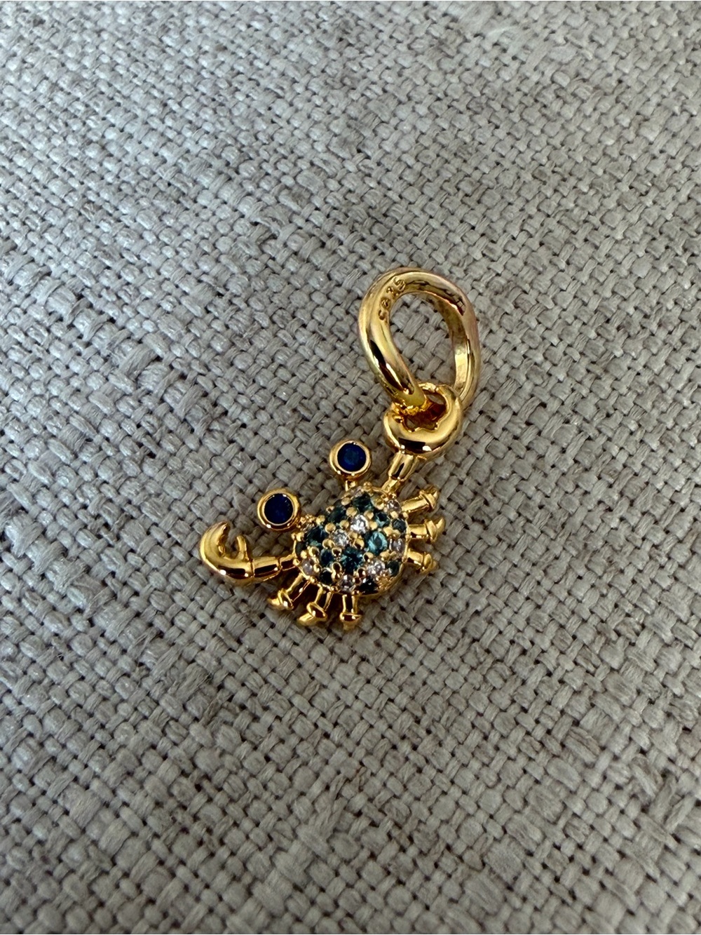 Gold Crab Charm Pendant with Blue Accents